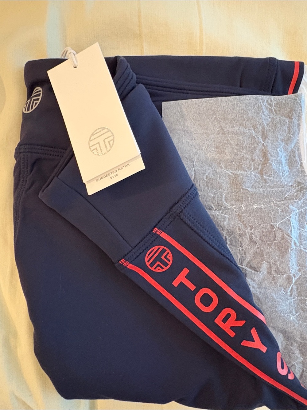 Tory Burch Women’s Navy Leggings with Red Logo Stripe 7/8 Length Size XL